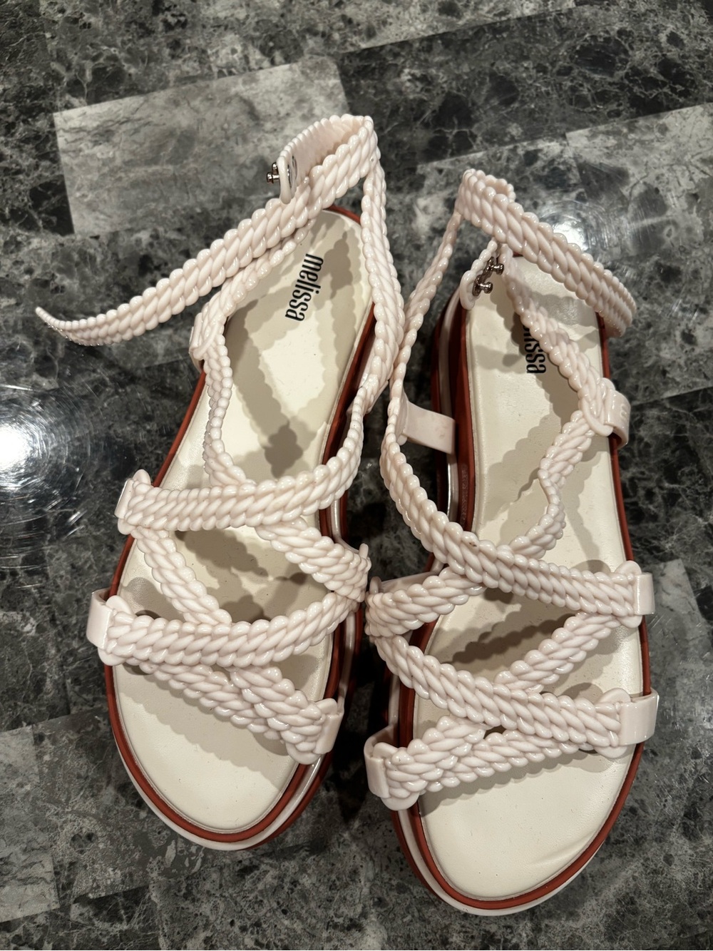 Melissa Cream Braided-Strap Ankle Sandals